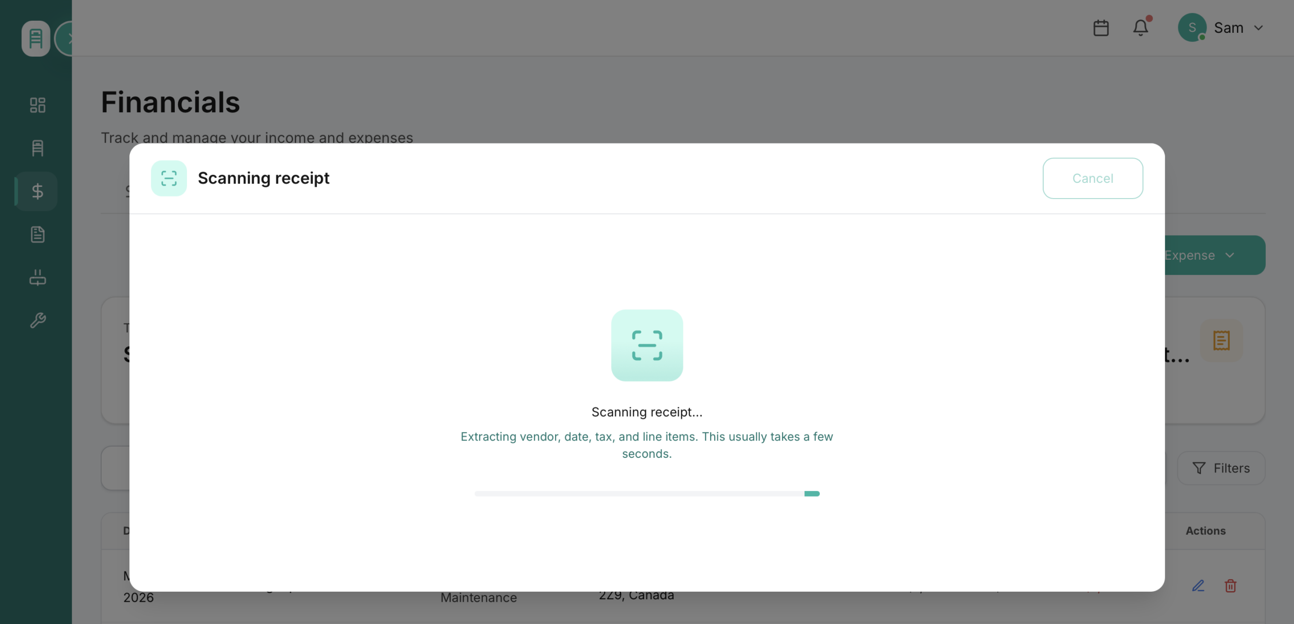 LandlordDesk receipt scanning automatically assigning a scanned repair receipt to a property and expense category